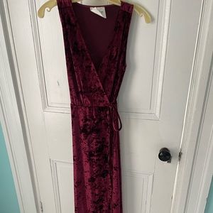 Wine crushed velvet wrap maxi dress. Size S